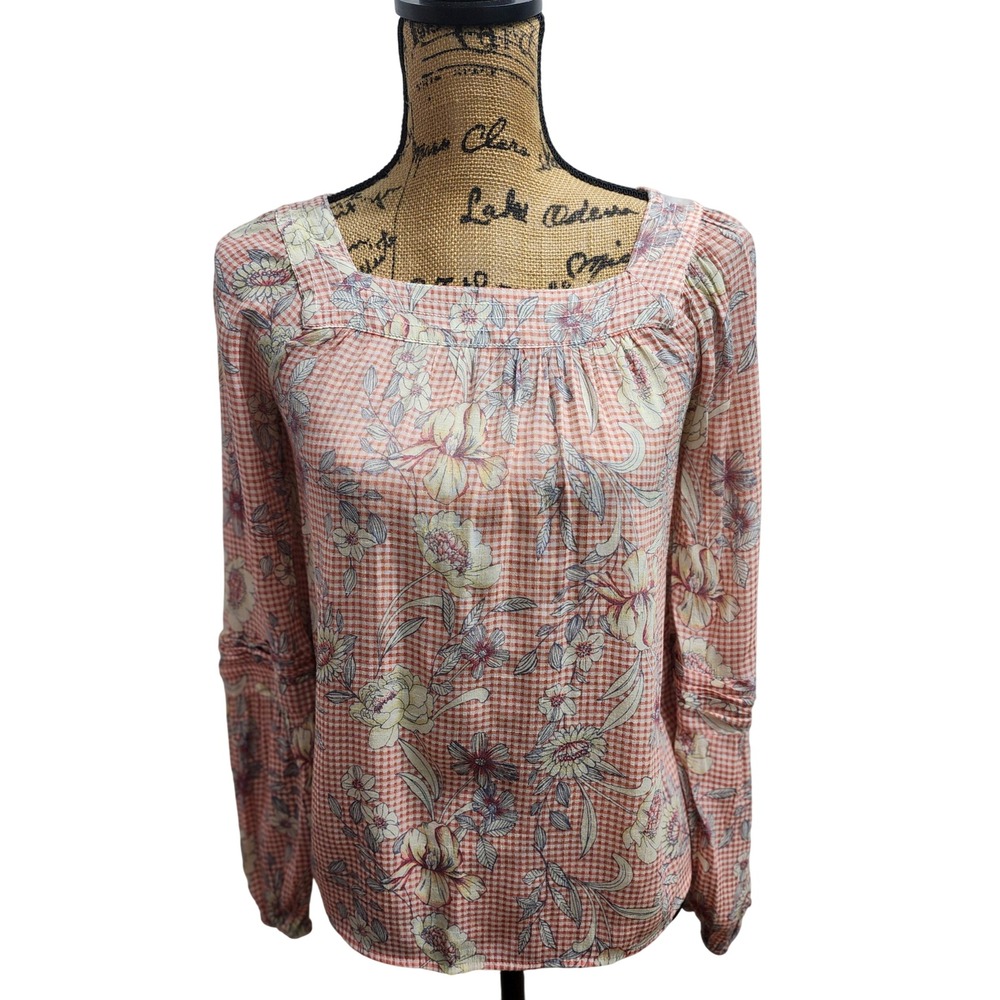 LC Lauren Conrad Floral Blouse Square Neck Long Sleeve Top XS
